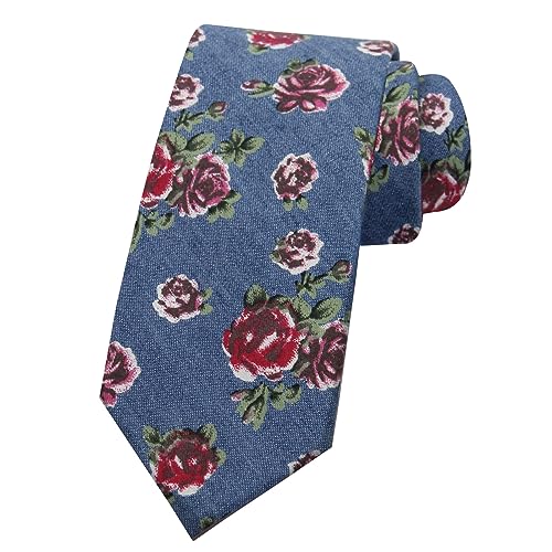 Image of Mantieqingway Men Skinny Tie Cotton Floral Necktie for Wedding Groomsmen Tie
