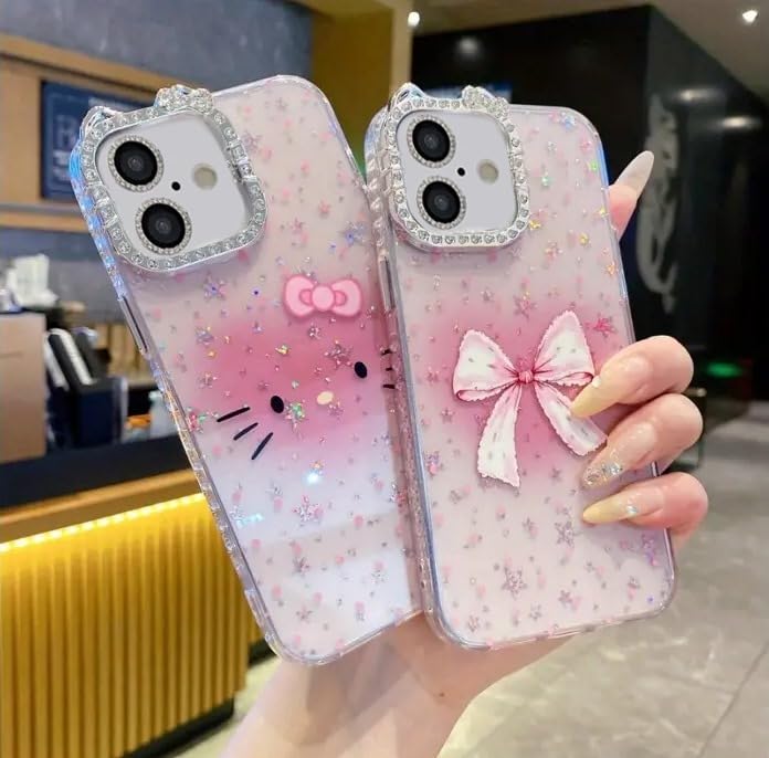 Image of mobistyle Designed for iPhone 16 Plus,Cute Sparkling Bow Pattern Camera Protection Back Cover Case for Women Girls | iPhone 16 Plus,Pink |