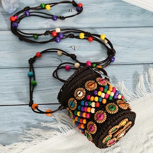 novelty boho beaded purses for women, cute western crossbody woven bag cell phone purse, unique small crochet purses, bohemian hippie gifts for women2