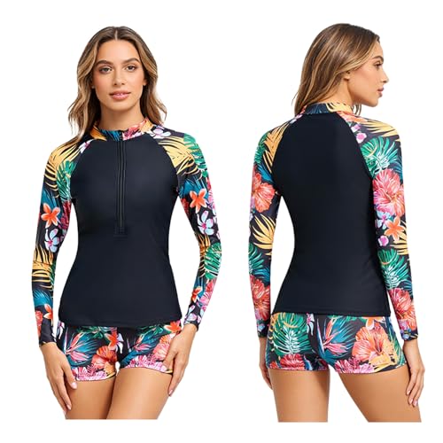 Maillot de bain femme 2 pièces anti-UV haut manches longues short plage été