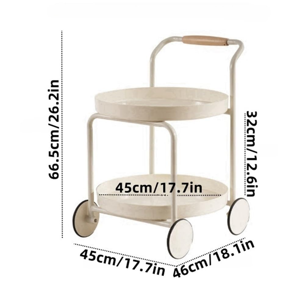 Chariot à roulettes rond à 2 niveaux – Table d'appoint mobile et support avec roulettes pour salon, chambre à coucher, balcon – Cact Rolling Sto Solut