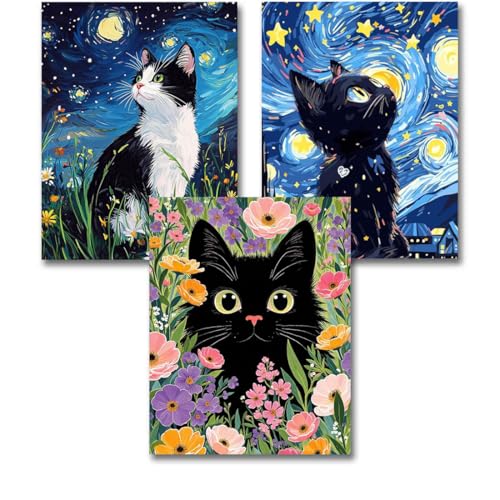 Image of 3 Pack Stamped Cross Stitch Kits for Adults - Cat Cross Stitch Kits for Beginners,11 CT Animal Cross Stitch Patterns Dimensions DIY Counted Cross Stitch Kits for Adults Arts Craft 12x16 inch