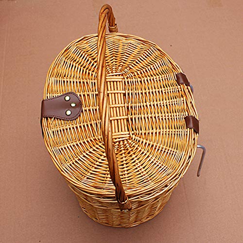 Cesta de mimbre para bicicleta rústica con tapa, ajuste universal, material duradero, varillas de montaje rápido, estilo único, adecuado para todas las bicicletas de adultos