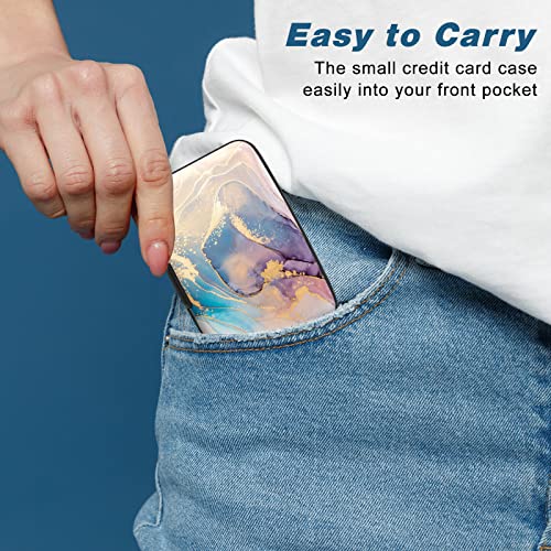 Image of Credit Card Holder, Mini Aluminum Card Wallet RFID Blocking Slim Metal Hard Card Case for Women Men, Pink Gold Marble