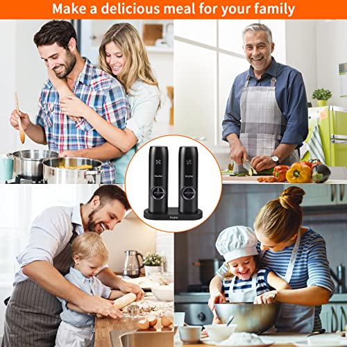 Electric Salt And Pepper Grinder Set, Usb Rechargeable Electric Pepper Grinder, Adjustable Coarseness, Refillable, Large Capacity, White Led Light, One Hand Operated Electric Salt Grinder Black 2 Pack #TOP6