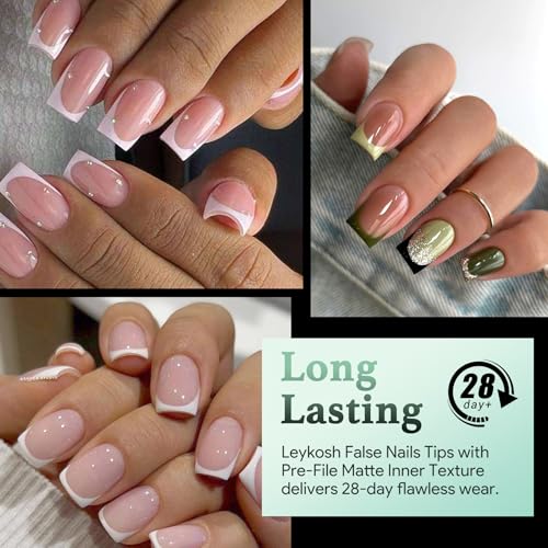 Image of Leykosh Short Square Nail Tips - 15 Sizes 330PCS Soft Gel Fake Nails, Half Matte Full Cover Pre-Shaped Clear Press On Acrylic Nails No C Curve for Extension, DIY Home Manicure for Women