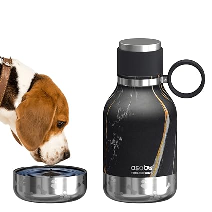 Asobu Dog Bowl Attached to Stainless Steel Insulated Bottle 1 Liter (Midnight Marble)