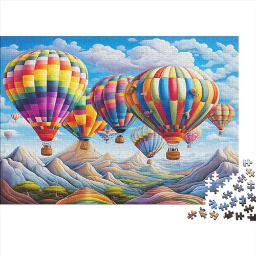 Puzzle en bois 1000 pièces montgolfière colorée jeu de société