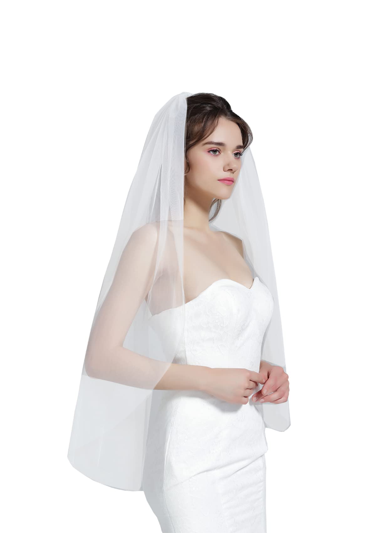 BEAUTELICATE 1 Capa Velo de Novia Boda Blanco Marfil Largo Corto Suave Tul Sencillo Corte Borde Con Peine Varias Longitudes