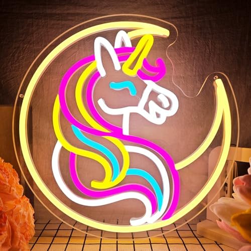 Unicorn Moon Neon Sign Dimmable Unicorn Neon Lights for Girls Roo...