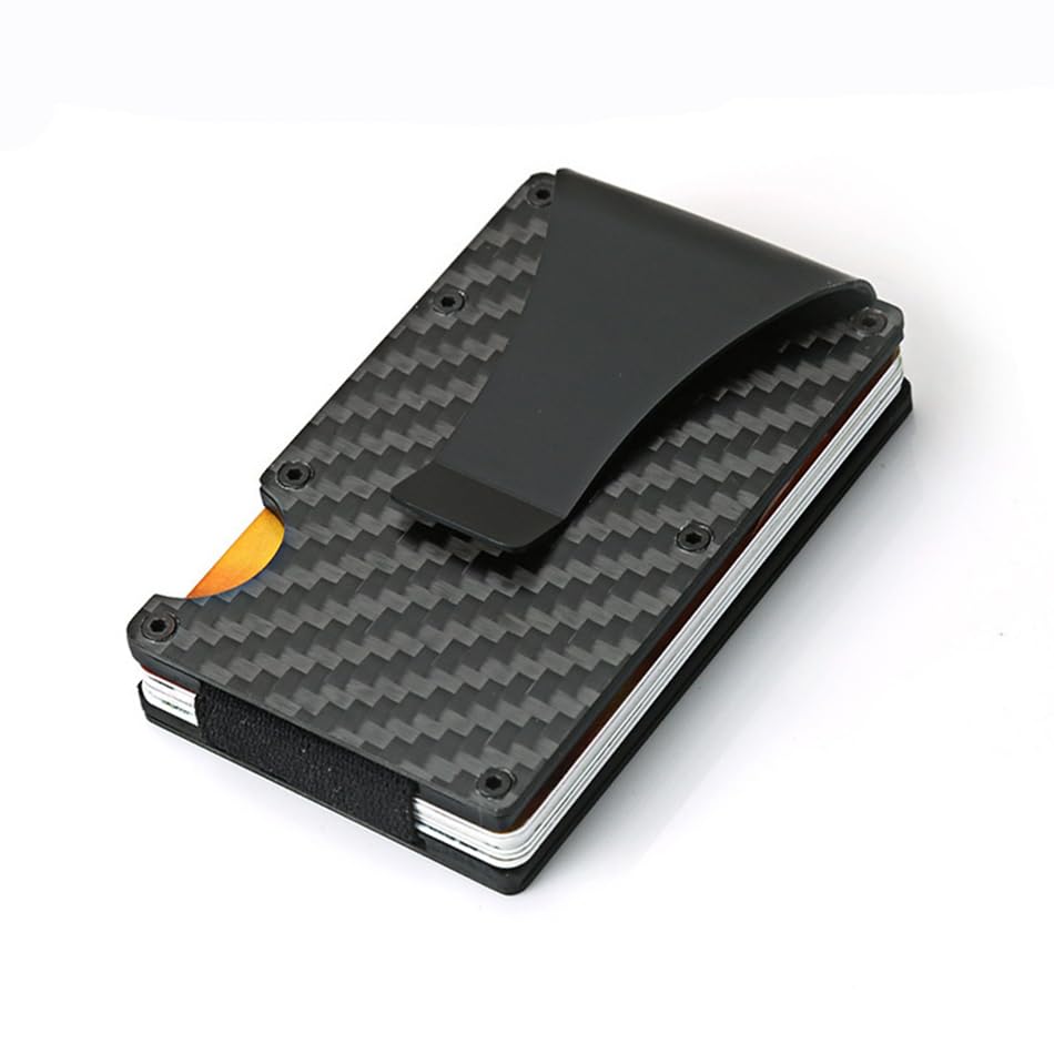 Slim Minimalist Wallet for Men,Easy to Access for Cards - Ideal Gift for Him(Carbon Fiber),Aluminum Slim Card Holder with Cash Strap（SJK002）2
