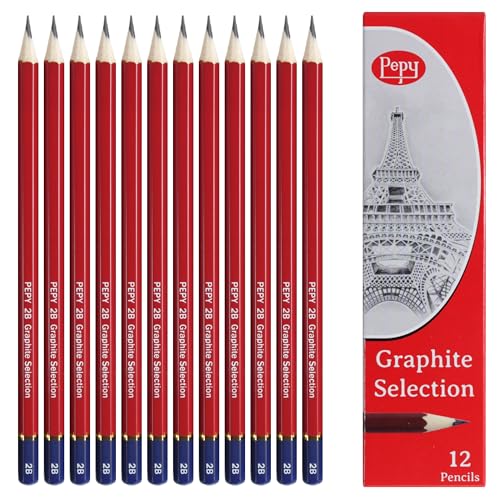 Pepy Graphite Professional Drawing Pencils - Set of 12 2B Pre-Sharpened Black Lead Pencils; Perfect for Drawing, Sketching and Shading, Graphic and Fine Art