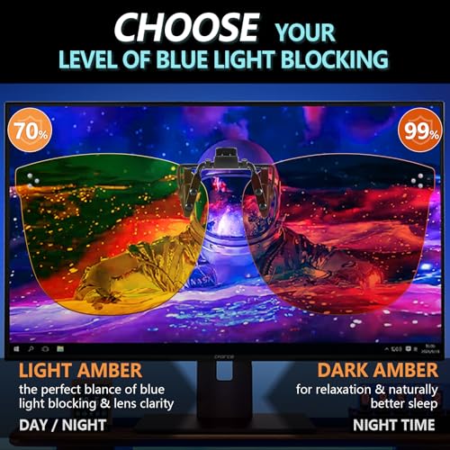 Image of DreamCalf 2 Pack Clip On Blue Light Blocking Glasses Improve Sleep Fit over Prescription Glasses for Women Men