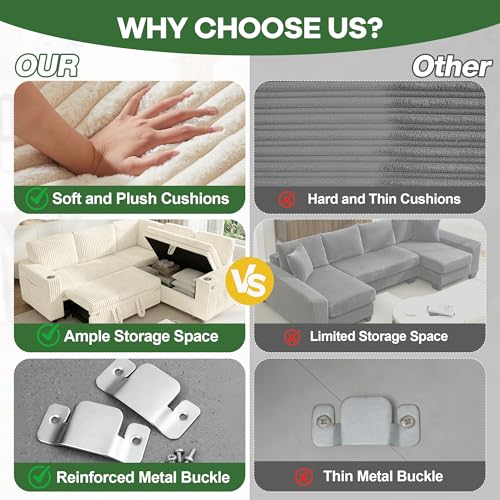 Image of Sectional Sleeper Sofa with Pull Out Bed, Modular Corner Sofa with Storage, Sectional Couches for Living Room, Convertible Sofa Bed for Living Room, Bedroom and Apartment, Beige