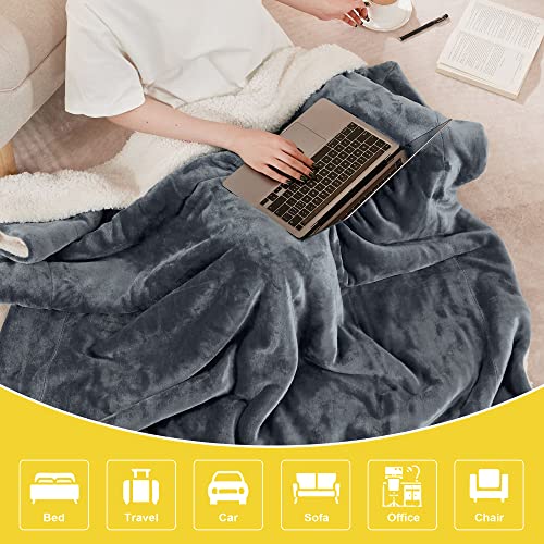 Nicetown Sherpa Fleece Bed Blankets Queen Size Super Soft Plush Ultra Thick Heavy Warm Large Blankets For Bedroom, Fuzzy Cozy Flannel Velvet Throw Blanket For Adults, Man, Woman (90"X90", Dark Grey) #TOP2