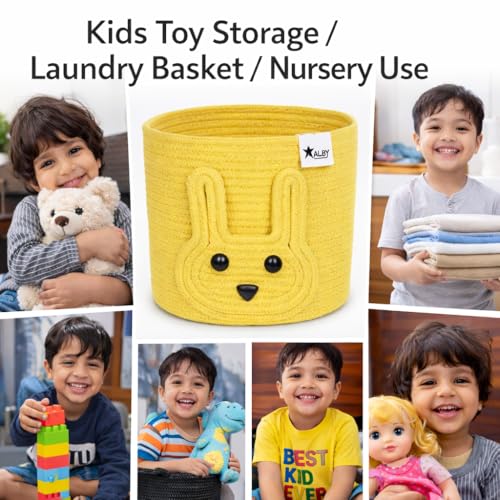 Image of ☆LBY ute Cotton Basket, Handcrafted Woven Storage Planter Basket for Home Decor, Multi-Purpose Bag with Handle for Living Room Bathroom Laundry & Toys cat shape (yellow rab 12 x 15 inch)