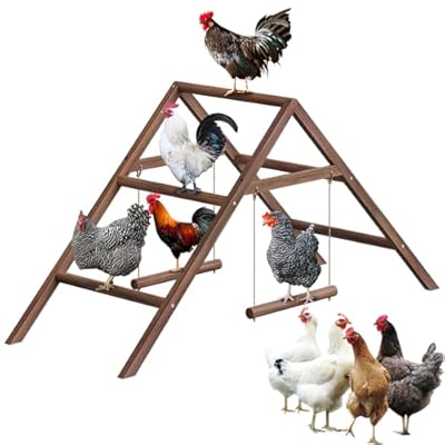 Vorhomness Pine Wood Chicken Perch with 2 Swings & Ladder, Multi-Level Chicken Roosting Bars for Backyard Coop, Roosting Bars for 10–12 Chickens, Easy to Assemble & Clean