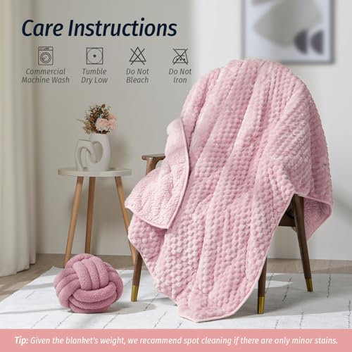 Image of Fleece Weighted Blanket for Adults 48 inch x 72 inch 12lbs Fuzzy Blankets Pink | Dual Sided Soft Sherpa Weighted Blankets, 3D Imitation Turtle Shell Warm Jacquard Flannel Heavy Blanket for Couch and Bed