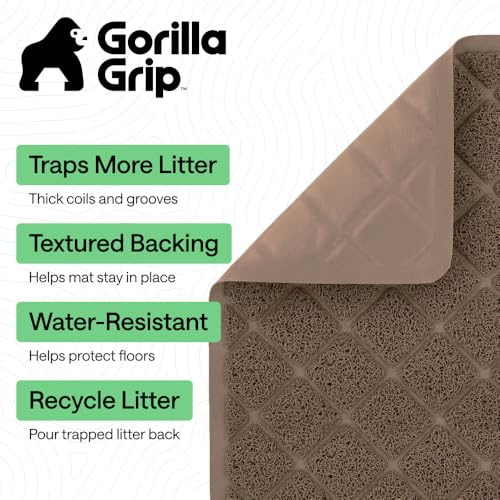 Image of Gorilla Grip Durable Multiple Cat Litter Mat (47x35), XL Jumbo, No Phthalate, Water Resistant, Traps Litter from Box and Cats, Scatter Control, Mats Soft on Kitty Paws (Brown), 1 Count, Plastic