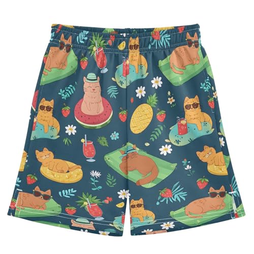 Summer Cute Cats Boys' Shorts Summer Cotton Adjust Pocket Boys Shorts Size 8 Years Multicolor