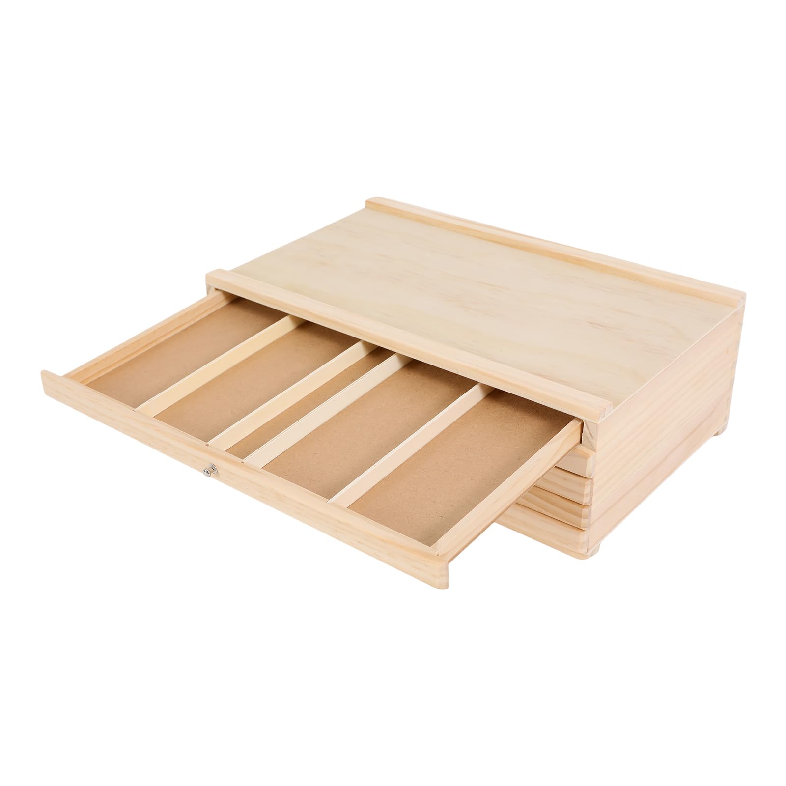 5-Drawer Pine Artist Boîte de rangement – 38 x 25 x 10 cm – Boîte de rangement avec compartiments et tiroir, finition en bois, poignées en métal, organiseur de table pour art, artisanat, bijoux