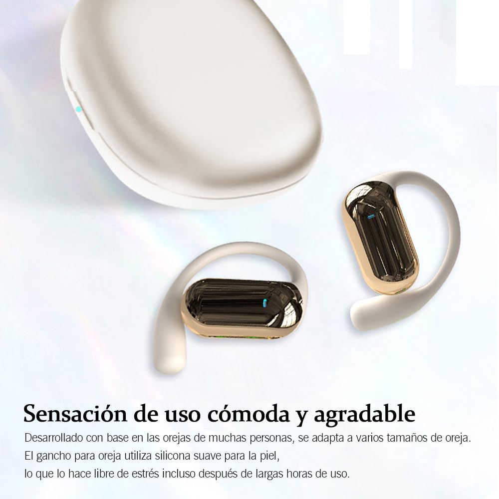 SLuB Auriculares Bluetooth 5.4 de conducción aérea | Llamadas nítidas | Uso Mono/Dual | Emparejamiento automático | Estuche de Carga Grande | para Deporte, Viajes y Gaming(Blanco)