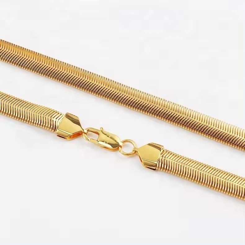 STYLE KRAFT Mens Jewellery Snake Design Flat Necklace Gold Brass Chain For Women Womens Fashion Jewellery Chain Necklace for Mens Golden Snake Chain Birthday Gift Velentine Gift