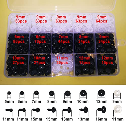 FANGZIDM 346PCS Safety Eyes with Washers 5-12mm Black Plastic Toy Eyes For Doll Making DIY Crafts - Image 2