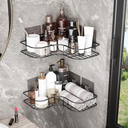 Image of Dangfly Wall-Mounted Stainless Steel Shelf with Towel Holder & Hooks - Chrome Finish Bathroom Organizer for Home & Hotel Use (2Pcs Corner)