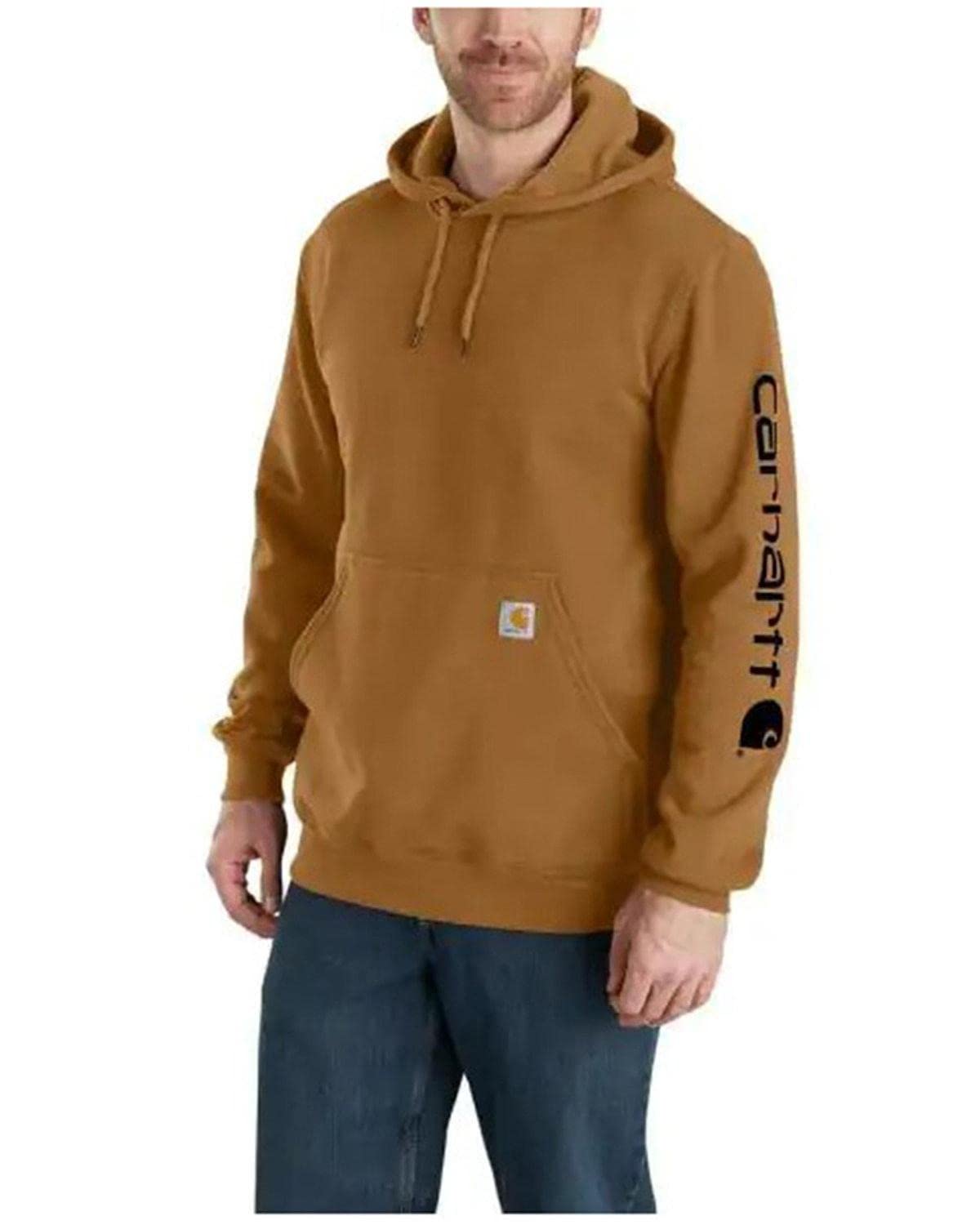Carhartt Men's Loose Fit Midweight Logo Sleeve Graphic Sweatshirt Hooded Brown, XL
