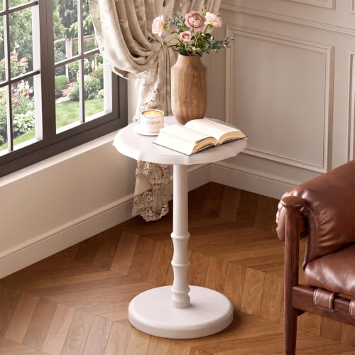 NKGIAG Round Side Table, 100% Solid Wood End Table, 5-Min Assembly, White by NKGIAG - Used condition - US$77.82