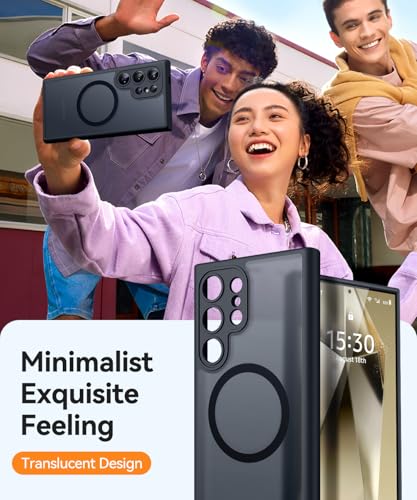 Image of CANSHN Designed for Samsung Galaxy S24 Ultra Case [Full Camera Protection] [Compatible with MagSafe] Translucent Matte Shockproof Protective Phone Cover 6.8 Inch - Black