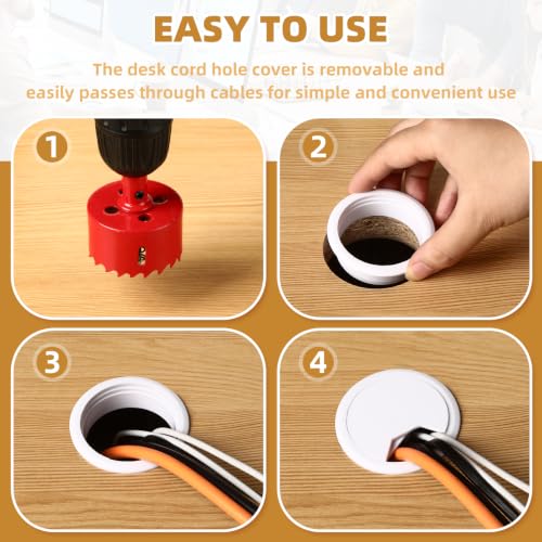 Image of Desk Grommet 2 Inch (50 mm) 10 Pieces, Desk Hole Cover for Cables White, ABS Plastic Grommet Hole Cover with Hole Saw for Wires Cables Through the Countertop by XIOGZAXI