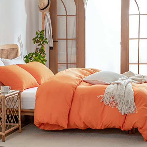 Orange Duvet Cover King, 100% Washed Microfiber 3 Pieces Solid Color Casual Orange Bedding Set For Men And Women, With Zipper Closure, Luxury Soft Relaxed Feel Natural Wrinkled Comfy (Orange, King) #TOP4