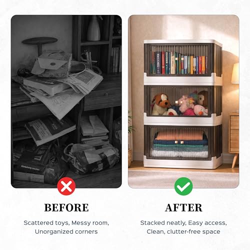 Image of HomeStrap Large (Pack of 1) Rollin Stacker Plastic Stackable Storage Box With Wheels | Collapsible /Foldable Storage Bins With Door | Space-Saver Organizer With Door (Grey)