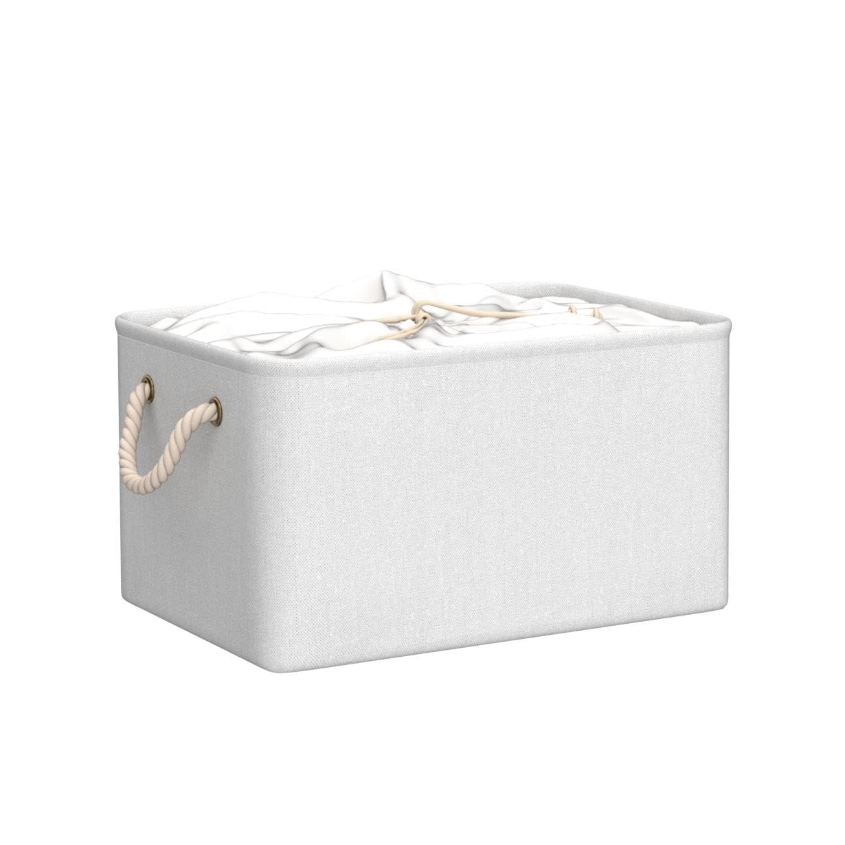 Yawinhe Caja de almacenaje, Cestas Almacenaje de Tejidos con Manijas, Plegable Cajas Organizadoras para Ropa, con Cubierta de Cordón, Adecuada Para Dormitorio, Bianco,38x28x26cm