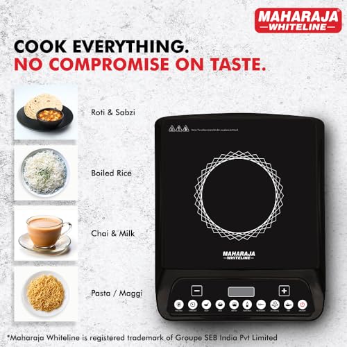 Image of Maharaja Whiteline Marvello 13DX 1300W Smart Induction Cooktop| 7 Preset Indian Menus | Automatic Voltage Regulator | Pan Sensor Technology | Safe, Fast & Energy Efficient | Easy Clean Surface, Black