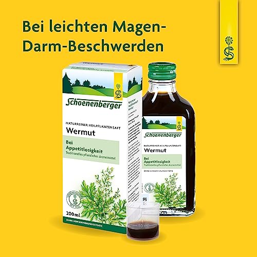 Schoenenberger - Wermut naturreiner Heilpflanzensaft - 1x 200 ml - unterstützt die Verdauungsfunktion und löst das Völlegefühl - 100% Pflanzensaft- freiverkäufliches Arzneimittel
