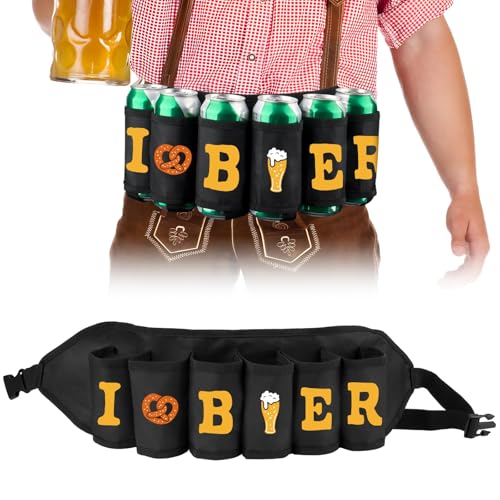 BOFUNX Biergürtel Portable Trinker Bier Getränkedosengürtel Oxford Gürtelhalter Bierhalter 6 Getränke Gürtel für Camping Wandern Outdoor Party Geburtstag Oktoberfest