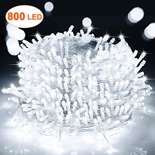 Decute 800 LED Christmas Lights 262ft Indoor Outdoor String Lights White with 8
