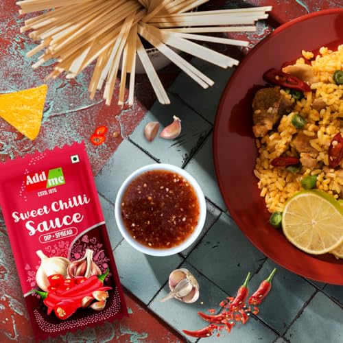 Image of Add me sweet Chilli garlic Sauce 48 sachets of 12gm each sweet & spicy | Dips | lahsun lal mirch ki meethi chutney Spread 48 Sachets 576 Grams