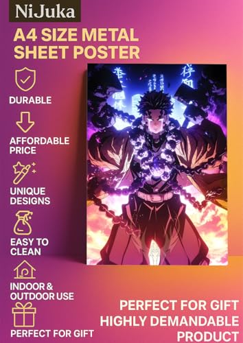 Image of NIJUKA Anime Printed A4 Size Metal sheet Poster For Home And Room Decoration | For Anime Art Fans Boys And Girls (Gyomei Himejima Hashira)