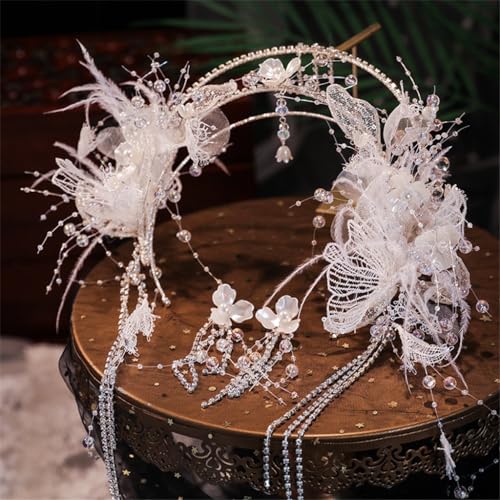 Tocado de novia diadema doble cómoda sin dolor con plumas 5