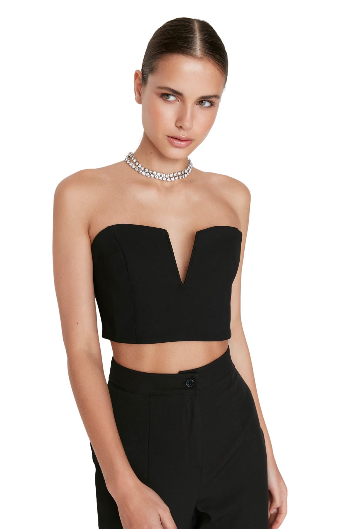 Trendyol Women Glam Fitted Basic Sweetheart Woven Bustier Schwarz