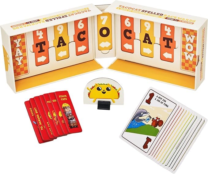 Image of Tacocat Spelled Backwards Board Game | Engaging 2-Player Board Game for Ages 7+ | Quick 15-Minute Playtime | Perfect for Family Game Nights, Couples, and Kids