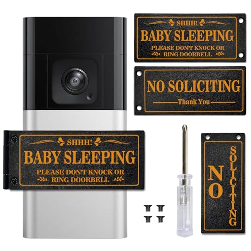 Baby Sleeping Dont Knock or Ring DoorbellRotatable No Soliciting Doorbell Cover. Metal sign for front door/house/Home. Great gift for moms with sleeping babiesEasy to install.Very effective.