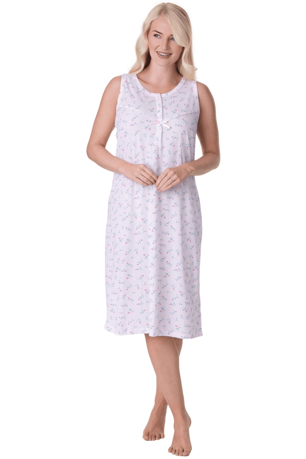 Camille Women's Pink Lightweight Sleeveless Floral Nightdress In | : 18/20