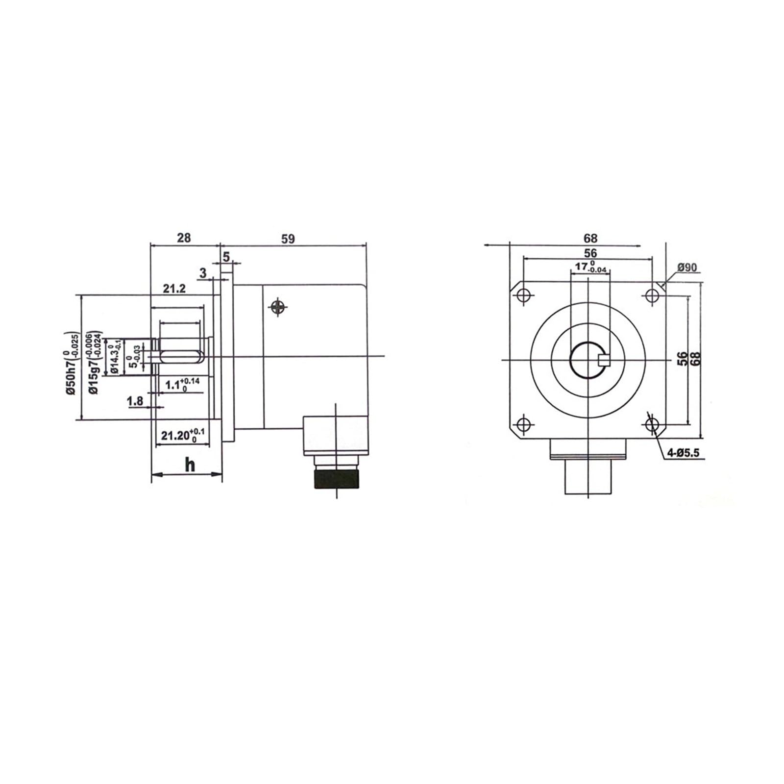 Drehgeber mit quadratischem Flansch und 15 mm Vollwelle, 5-V-Leitungstreiber, 1000, 1024, 2000, 2048, 2500 Leitungen for Steuerungs- und Messverfahren(2500 PPR)