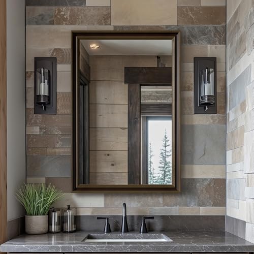 Ultrue Retro Copper Effect Framed Wall Mirror, 20x30 Rectangle Mirror, Anti-desilvering Tempered Glass, Sustainable&Sturdy Frame, Anti-Rust, HD Reflection &3min Fast Setup for Bathroom Living Room