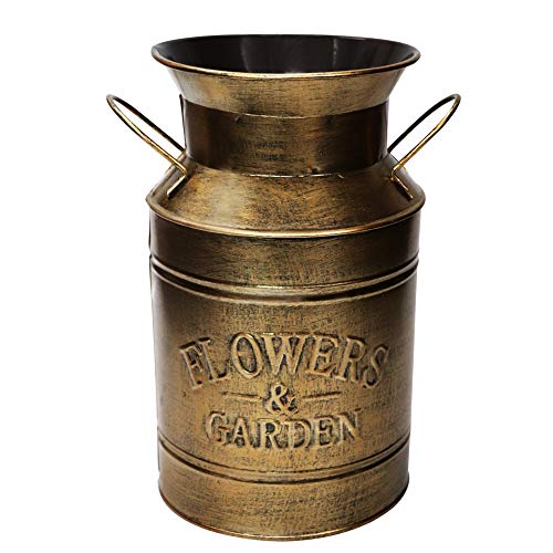 Fovasen Large Antique Gold Galvanized Milk Can Vintage Country Style Farmhouse Vase Primitive Flower Holder For Home Office Wedding Decor,8.5" #TOP1